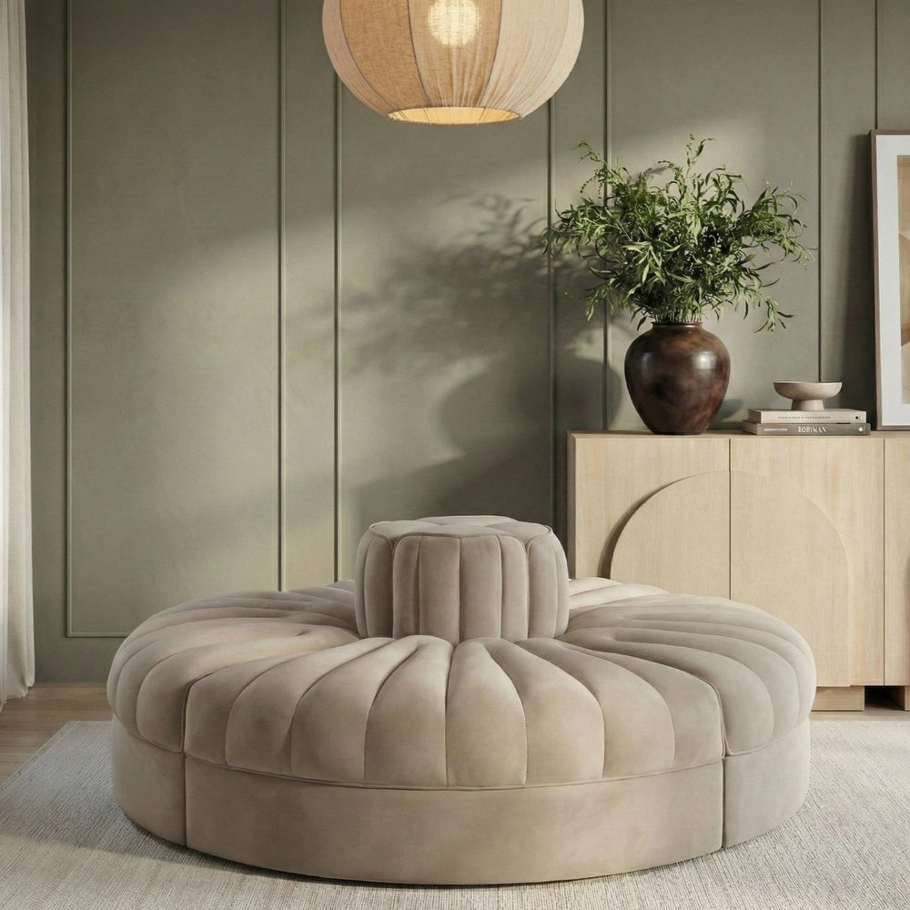 Meridian Furniture Rummi Four Piece Modular Sofa with Channel Tufted Velvet and Stain Resistant Fabric 660Beige-4RC