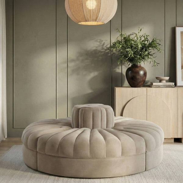 Meridian Furniture Rummi Four Piece Modular Sofa with Channel Tufted Velvet and Stain Resistant Fabric 660Beige-4RC