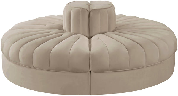 Meridian Furniture Rummi Four Piece Modular Sofa with Channel Tufted Velvet and Stain Resistant Fabric 660Beige-4RC