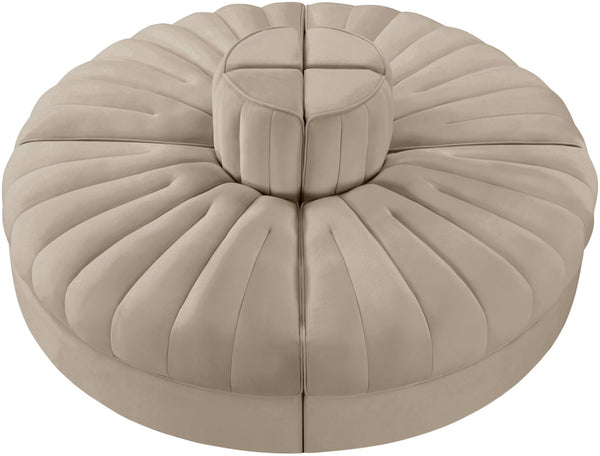 Meridian Furniture Rummi Four Piece Modular Sofa with Channel Tufted Velvet and Stain Resistant Fabric 660Beige-4RC