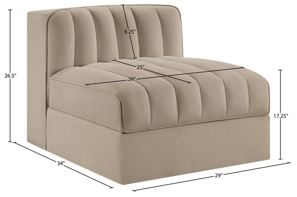 Meridian Furniture Rummi Channel Tufted Velvet Modular Chair for Modern and Contemporary Living Rooms Beige Armless 660Beige-Armless