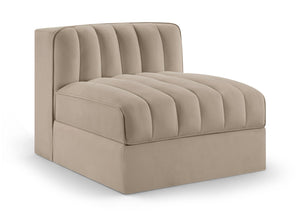 Meridian Furniture Rummi Channel Tufted Velvet Modular Chair for Modern and Contemporary Living Rooms Beige Armless 660Beige-Armless