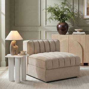 Meridian Furniture Rummi Channel Tufted Velvet Modular Chair for Modern and Contemporary Living Rooms Beige Armless 660Beige-Armless