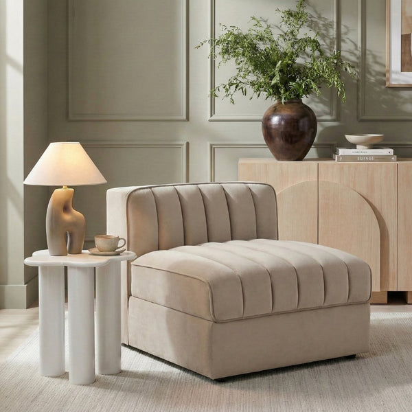 Meridian Furniture Rummi Channel Tufted Velvet Modular Chair for Modern and Contemporary Living Rooms Beige Armless 660Beige-Armless