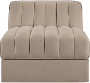 Meridian Furniture Rummi Channel Tufted Velvet Modular Chair for Modern and Contemporary Living Rooms Beige Armless 660Beige-Armless