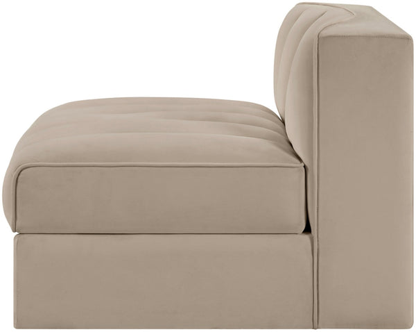 Meridian Furniture Rummi Channel Tufted Velvet Modular Chair for Modern and Contemporary Living Rooms Beige Armless 660Beige-Armless