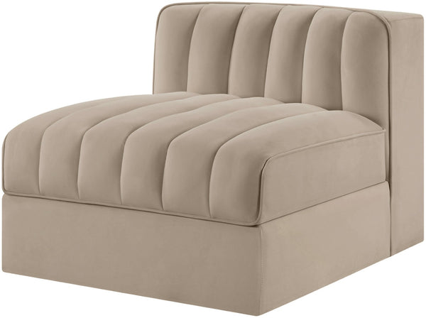 Meridian Furniture Rummi Channel Tufted Velvet Modular Chair for Modern and Contemporary Living Rooms Beige Armless 660Beige-Armless