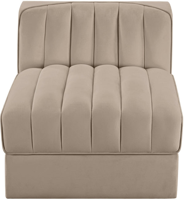 Meridian Furniture Rummi Channel Tufted Velvet Modular Chair for Modern and Contemporary Living Rooms Beige Armless 660Beige-Armless