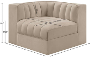 Meridian Furniture Rummi Channel Tufted Velvet Modular Chair for Modern and Contemporary Living Rooms Beige Corner 660Beige-Corner