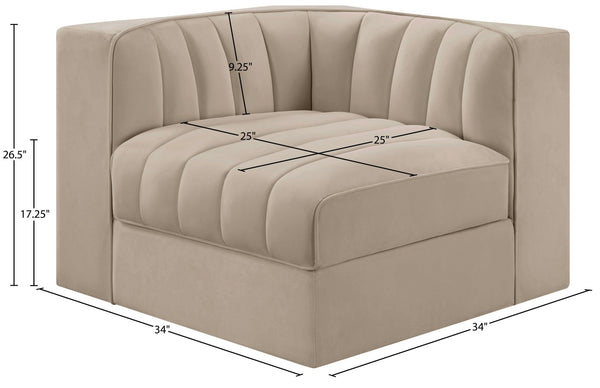 Meridian Furniture Rummi Channel Tufted Velvet Modular Chair for Modern and Contemporary Living Rooms Beige Corner 660Beige-Corner