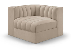 Meridian Furniture Rummi Channel Tufted Velvet Modular Chair for Modern and Contemporary Living Rooms Beige Corner 660Beige-Corner
