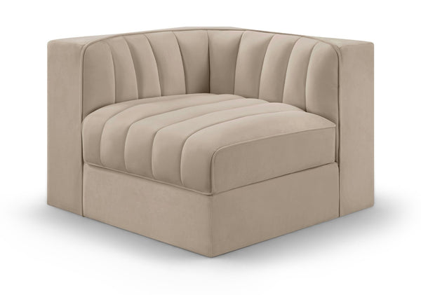 Meridian Furniture Rummi Channel Tufted Velvet Modular Chair for Modern and Contemporary Living Rooms Beige Corner 660Beige-Corner