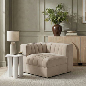 Meridian Furniture Rummi Channel Tufted Velvet Modular Chair for Modern and Contemporary Living Rooms Beige Corner 660Beige-Corner