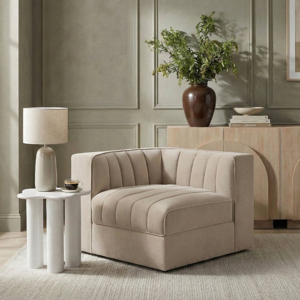 Meridian Furniture Rummi Channel Tufted Velvet Modular Chair for Modern and Contemporary Living Rooms Beige Corner 660Beige-Corner