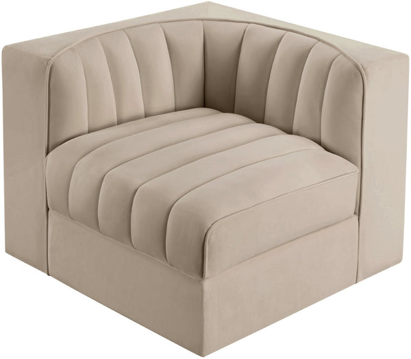 Meridian Furniture Rummi Channel Tufted Velvet Modular Chair for Modern and Contemporary Living Rooms Beige Corner 660Beige-Corner