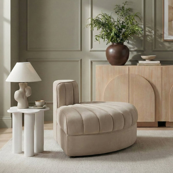 Meridian Furniture Rummi Channel Tufted Modular Accent Chair in Stain Resistant Performance Velvet for Living Room Beige 660Beige-RC