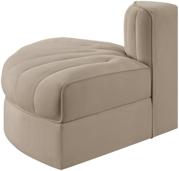 Meridian Furniture Rummi Channel Tufted Modular Accent Chair in Stain Resistant Performance Velvet for Living Room Beige 660Beige-RC