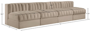 Meridian Furniture Rummi Four Piece Modular Sofa Beige Velvet Channel Tufted Low Profile Living Room 660Beige-S116