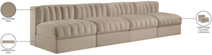 Meridian Furniture Rummi Four Piece Modular Sofa Beige Velvet Channel Tufted Low Profile Living Room 660Beige-S116