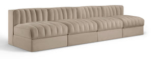 Meridian Furniture Rummi Four Piece Modular Sofa Beige Velvet Channel Tufted Low Profile Living Room 660Beige-S116