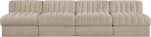 Meridian Furniture Rummi Four Piece Modular Sofa Beige Velvet Channel Tufted Low Profile Living Room 660Beige-S116