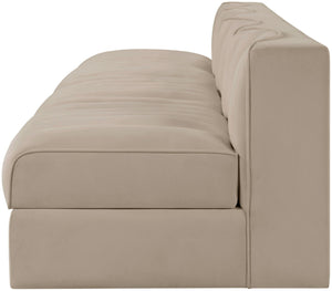 Meridian Furniture Rummi Four Piece Modular Sofa Beige Velvet Channel Tufted Low Profile Living Room 660Beige-S116