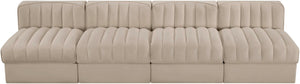 Meridian Furniture Rummi Four Piece Modular Sofa Beige Velvet Channel Tufted Low Profile Living Room 660Beige-S116