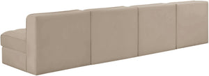 Meridian Furniture Rummi Four Piece Modular Sofa Beige Velvet Channel Tufted Low Profile Living Room 660Beige-S116