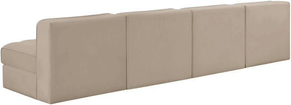 Meridian Furniture Rummi Four Piece Modular Sofa Beige Velvet Channel Tufted Low Profile Living Room 660Beige-S116