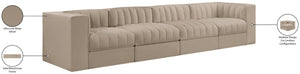 Meridian Furniture Rummi Four Piece Modular Sofa with Channel Tufting in Stain Resistant Velvet 660Beige-S126