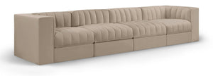 Meridian Furniture Rummi Four Piece Modular Sofa with Channel Tufting in Stain Resistant Velvet 660Beige-S126