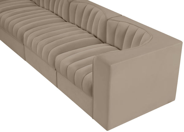 Meridian Furniture Rummi Four Piece Modular Sofa with Channel Tufting in Stain Resistant Velvet 660Beige-S126