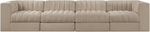 Meridian Furniture Rummi Four Piece Modular Sofa with Channel Tufting in Stain Resistant Velvet 660Beige-S126