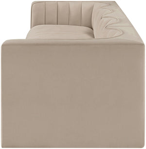 Meridian Furniture Rummi Four Piece Modular Sofa with Channel Tufting in Stain Resistant Velvet 660Beige-S126