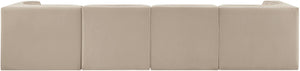 Meridian Furniture Rummi Four Piece Modular Sofa with Channel Tufting in Stain Resistant Velvet 660Beige-S126