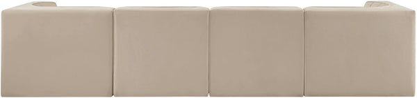 Meridian Furniture Rummi Four Piece Modular Sofa with Channel Tufting in Stain Resistant Velvet 660Beige-S126