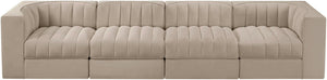 Meridian Furniture Rummi Four Piece Modular Sofa with Channel Tufting in Stain Resistant Velvet 660Beige-S126