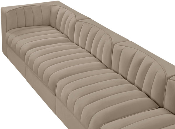 Meridian Furniture Rummi Four Piece Modular Sofa with Channel Tufting in Stain Resistant Velvet 660Beige-S126