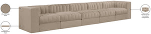 Meridian Furniture Rummi Five Piece Channel Tufted Modular Sofa in Stain Resistant Beige Velvet 660Beige-S155