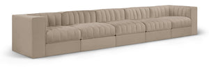 Meridian Furniture Rummi Five Piece Channel Tufted Modular Sofa in Stain Resistant Beige Velvet 660Beige-S155
