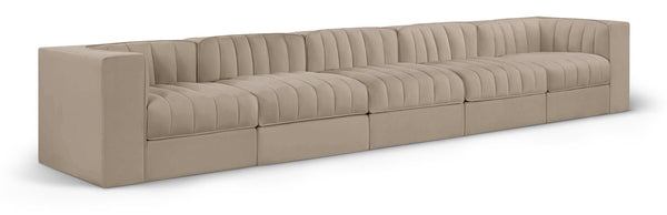 Meridian Furniture Rummi Five Piece Channel Tufted Modular Sofa in Stain Resistant Beige Velvet 660Beige-S155