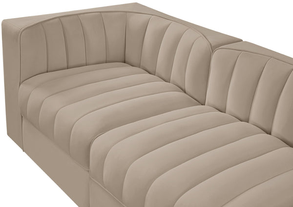Meridian Furniture Rummi Five Piece Channel Tufted Modular Sofa in Stain Resistant Beige Velvet 660Beige-S155
