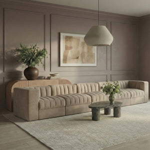 Meridian Furniture Rummi Five Piece Channel Tufted Modular Sofa in Stain Resistant Beige Velvet 660Beige-S155