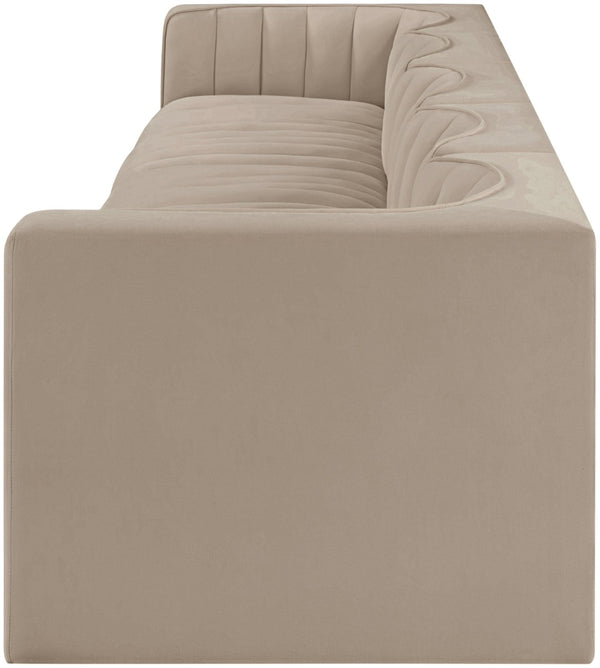Meridian Furniture Rummi Five Piece Channel Tufted Modular Sofa in Stain Resistant Beige Velvet 660Beige-S155