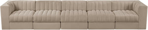 Meridian Furniture Rummi Five Piece Channel Tufted Modular Sofa in Stain Resistant Beige Velvet 660Beige-S155
