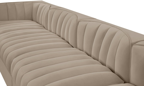 Meridian Furniture Rummi Five Piece Channel Tufted Modular Sofa in Stain Resistant Beige Velvet 660Beige-S155