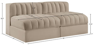 Meridian Furniture Rummi Channel Tufted Modular Loveseat in Stain Resistant Performance Velvet for Modern Living Beige 58 inches 660Beige-S58