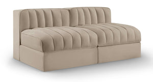 Meridian Furniture Rummi Channel Tufted Modular Loveseat in Stain Resistant Performance Velvet for Modern Living Beige 58 inches 660Beige-S58