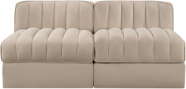 Meridian Furniture Rummi Channel Tufted Modular Loveseat in Stain Resistant Performance Velvet for Modern Living Beige 58 inches 660Beige-S58