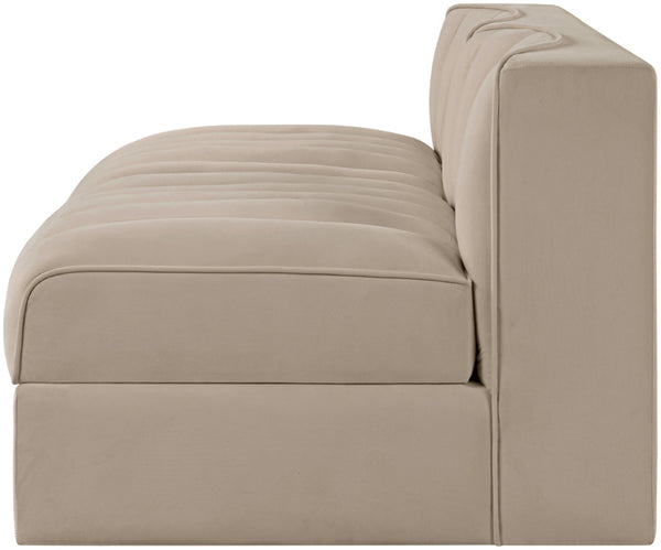 Meridian Furniture Rummi Channel Tufted Modular Loveseat in Stain Resistant Performance Velvet for Modern Living Beige 58 inches 660Beige-S58